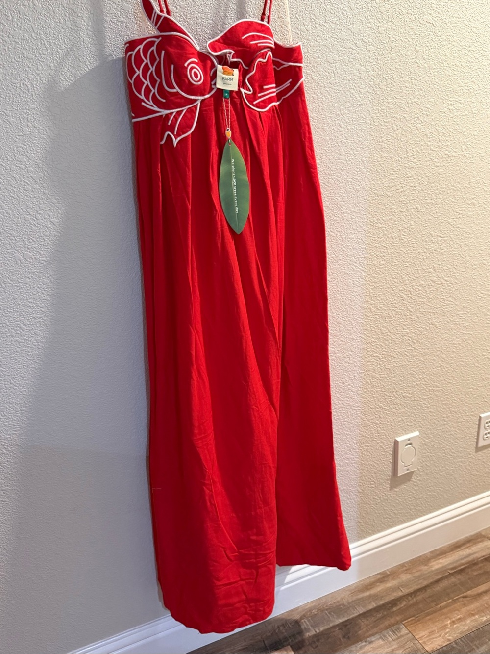 FARM Rio Red Spaghetti-Strap Maxi Dress with Fish Embroidery - Picture 4 of 5